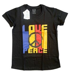 Smora Women's Love Peace Graphic Tee Black Cotton T-shirt Small